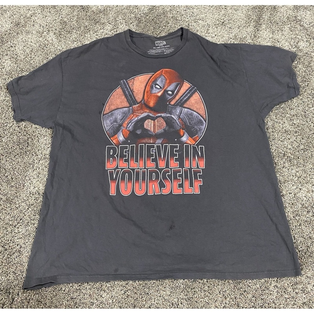 Marvel Deadpool T-Shirt Believe In Yourself Graphic Tee Dark Gray 2XL Good